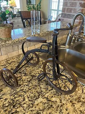 Vintage Hand Crafted Metal Wrought Iron Wood Tricycle Mini Toy Doll Decor • $20