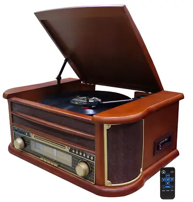 Turntable Nostalgia Wood Music System Compact System Retro Stereo Radio • £122.34