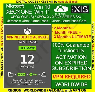 Xbox Game Pass Ultimate 12 Months + Game Pass Core | USA | GLOBAL | VPN • $94.99