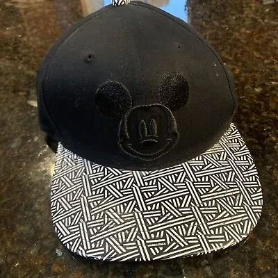 Mickey Mouse BLACK Snapback Crossword Brim Cap Hat Disney • $11.99