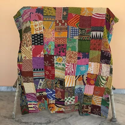 Vintage Patchwork Kantha Bedspread Indian Handmade Quilt Throw Cotton Blanket • £22.79