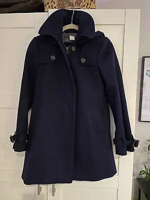 J. CREW Navy Wool Hooded Pea Coat Womens Size 4 Fast Shipping • $45