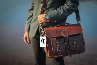Men's Genuine Vintage Briefcase Satchel Brown Leather Messenger Laptop Bag • $62.70