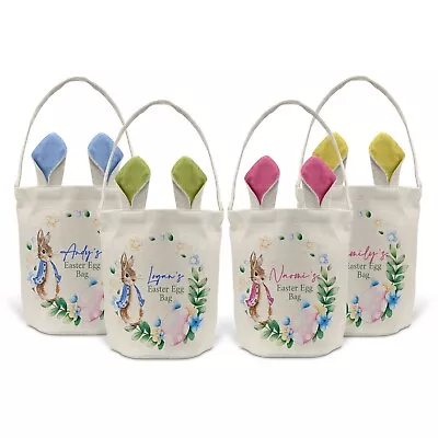 Personalised Easter Egg Hunt Tote Basket Bucket Peter Bunny Rabbit Gift Kids  • £13.49