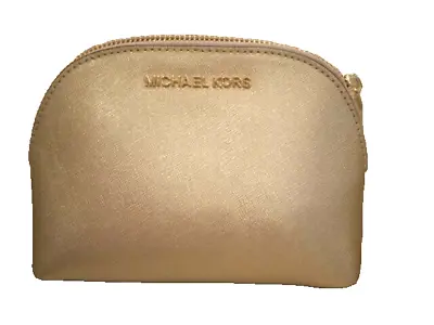 NEW! MICHAEL KORS MK Jet Set Travel Large Leather Cosmetic Pouch-Pale Gold • $89.99