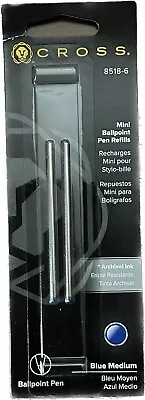 Cross Mini Ballpoint Refills Blue Med Pt  2 New In Pack 8518-6 For Tech3 & 4 • $9.95