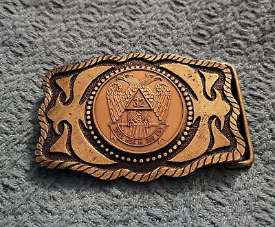 Double Eagle 32nd Degree Mason Belt Buckle SPES MEA IN DEO EST Nice Estate Fresh • $18