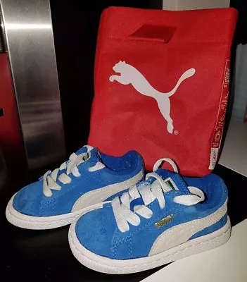 Puma Classic Trainers & Bag - Blue Suede - UK 4 Infants - EXCELLENT CONDITION • £10.99