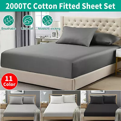 2000TC Egyptian Cotton Bed Deep Fitted Sheet Set Single KS Queen King (No Flat) • $25.64