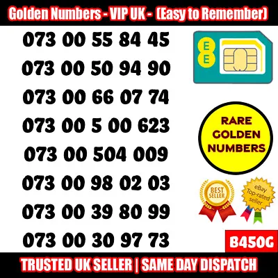 Gold Easy Mobile Number Memorable Platinum Vip Uk Pay As You Go Sim Lot - B450g • £12.95