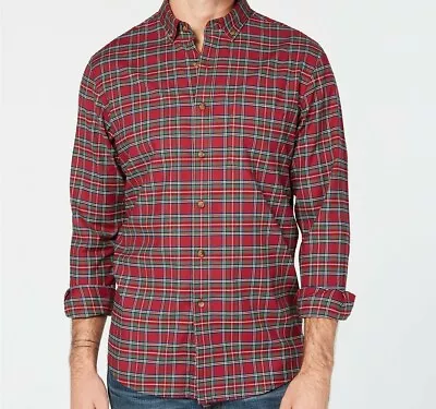 Club Room Mens Maxwell Red Tartan Plaid Stretch Shirt Long Sleeve Small  • $29.75