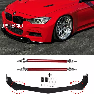 For 12-18 F30 3 Series Gloss Black Front Bumper Lip Spoiler Splitter Strut Rods • $113.58