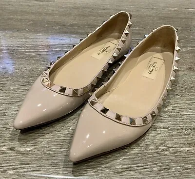 Valentino Garavani Patent Rockstud Ballet Flats Shoes Nude - Size UK 3 / EU 35.5 • £149.99