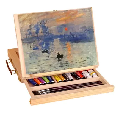 Wooden Table-Top Box Easel Folding Artist Drawing Easel Board With Drawer • £23.86