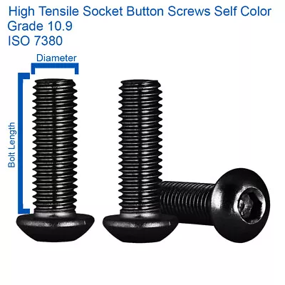 M6 - 6mm BUTTON HEAD HIGH TENSILE SOCKET SCREW ALLEN KEY BLACK BOLTS 10.9 • £0.99