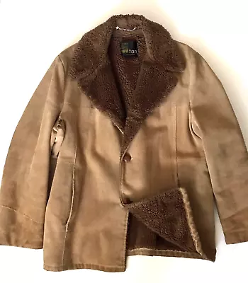 SILTON Leather Sherpa Ranch Coat Mens XL(?) Brown Western Work Jacket Pile Lined • $50