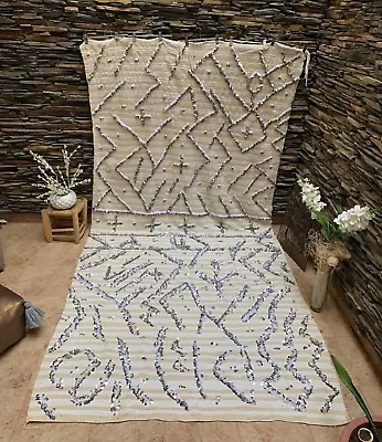 Moroccan Vintage Handira Wedding Blanket Handmade Berber Sequins Rug 03YS00249 • $1299.95