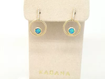 Authentic Kabana 14k Yellow Gold Premium Opal Inlay Diamond  Dangle Earring • $1125