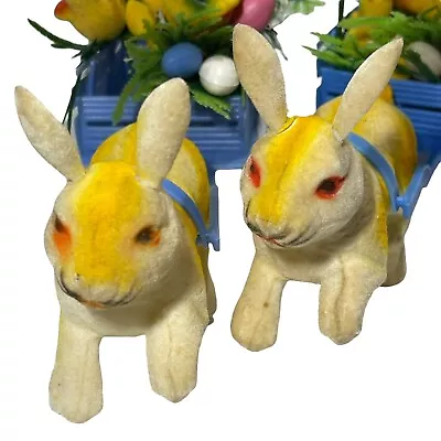 Easter Bunny Chicken Eggs Vintage Cart Wheels Mid Century Felt Holiday Figures 2 • $39.95