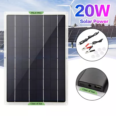 20/40W Portable Monocrystalline Solar Panel USB Port Charger Camping Caravans • £26.48