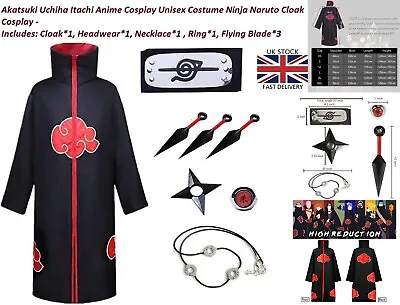 Akatsuki Uchiha Itachi Anime Cosplay Unisex Costume Ninja Naruto Cloak Cosplay • £18.99