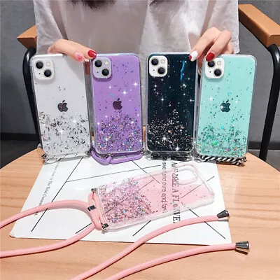 $7.69 • Buy Glitter Shockproof Lanyard Case Cover For IPhone 14 13 12 Pro Max 11 8 7 6 XR XS