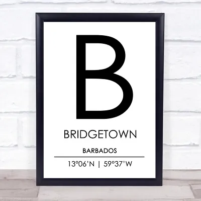 £52.95 • Buy Bridgetown Barbados Coordinates World City Travel Quote Wall Art Print
