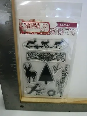 My Mind's Eye Vintage Christmas Reindeer Tree Acrylic Stamps Set New A27649 • $10.99