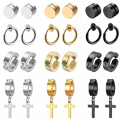 12 Pairs Stainless Steel Magnetic Non-Piercing Studs Cross Dangle Hoop Earrings • $17.99