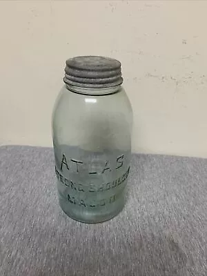 Vintage Atlas Strong Shoulder Half Gallon Blue Mason Jar W/Zinc Lid • $14.99