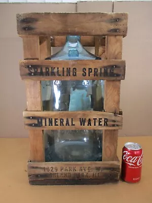 Vintage Arrowhead Purity 5 Gallon Glass Carboy Water Jug W/ Wooden Crate Holder • $107.99