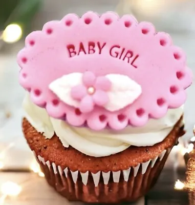 6 Edible Cupcake Toppers Pink Fondant Personalised Custom  Cake Decorations. • £6.99