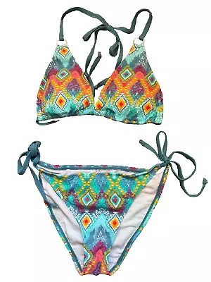 Rainbow @ Kaleidoscope Size 10 Multi Print Halterneck BIKINI Set Summer Holiday • £14.99