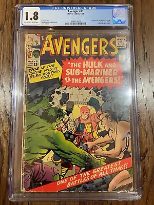 Avengers #3 CGC 1.8 1st Hulk And Sub-Mariner Team-Up Defenders Marvel 1964 Key! • $139.99