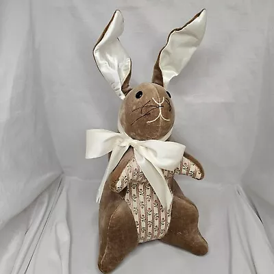 Velveteen Rabbit Style Plush Stiff Decor Possibly Handmade Brown Bunny Floral • $40