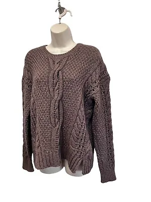 Vince Yak Wool Cable Knit Loose Knit Pullover Tunic Sweater Size M Dark Brown • $68.95