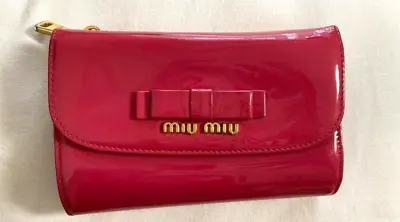 MIU MIU Folding Wallet Pink Enamel Bi-fold Shipped From Japan • £56.90