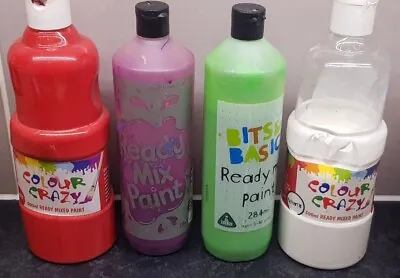Ready Mixed Poster Paint X 4 Red White Purple Green 500ml  285ml Arts And Craft  • £3