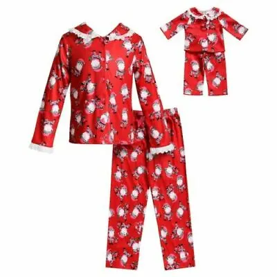 Girl 4-10 And 18  Doll Matching Red Christmas Santa Pajamas Outfit American Girl • $22.99