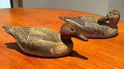 Green Winged Teal Wood Duck Decoys (2) Hand Carved/Painted Glass Eyes Signed • $85