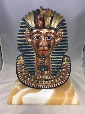 Egyptian Pharoah King Tut Bust Figurine 12  Cast Metal Vintage Statue Egypt • $150