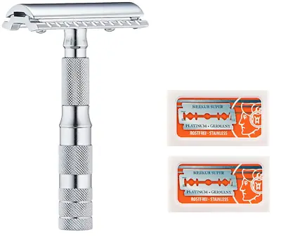 Merkur Travel Safety Razor With Bar And Leather Pouch #210 + 20 Blades • $49.99