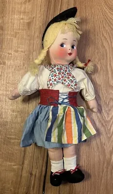 Vintage 1940s Georgene Novelties Cloth-Faced Rag Doll With Yarn Hair • £92.64