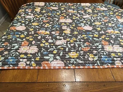 Marth Stewart 81x96 Full Bed Quilt Gray With Multi Color Flowers • $30