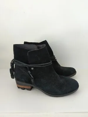Sorel Boots Womens 7 Farah Tassel Ties Ankle Booties NL2682-010 Black Suede • $44