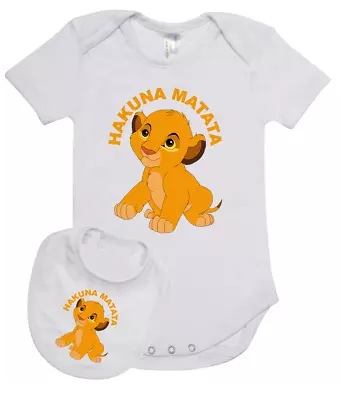 Baby Romper Suit PLUS A Baby Bib Disneys LION KING Hukuna Matata New Cotton • $23.96