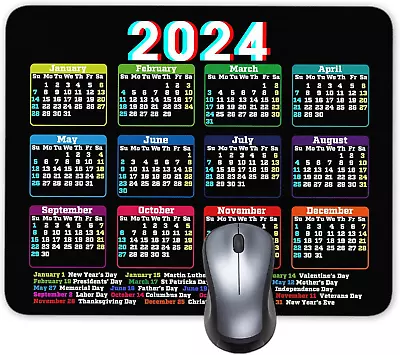 2024 Calendar HD Font Mouse Pad Non-Slip Personalized Rectangular Black  • $13.26