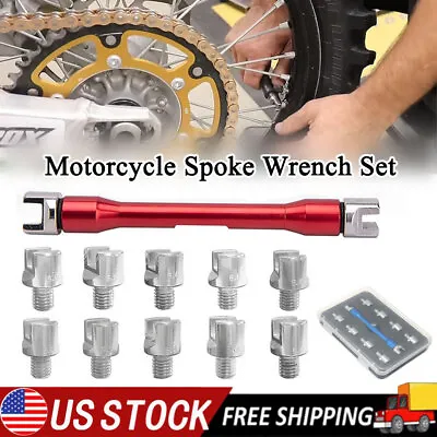 Motorcycle Bike 9pc Spoke Wrench Set Adjusts Tension Corrects Buckled Wheel • $20.29