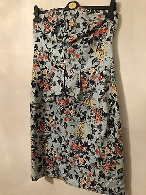 Miss Selfridge Peplum Printed Dress Size 14 Strapless • £7.99