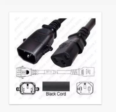  IEC320 C14 Male Plug To C13 Connector P-Lock 0.9 Meters /3 Feet 10A/250V PK 10 • $40